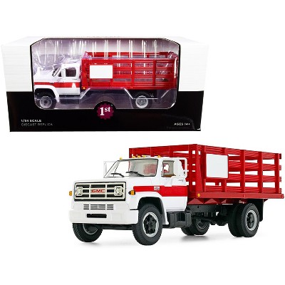 GMC 6500 Stake Truck White and Red 1/34 Diecast Model by First Gear