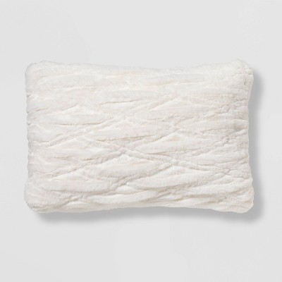 Oblong Ruched Faux Fur Throw Pillow Cream - Threshold™