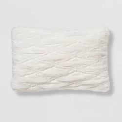Oblong Ruched Faux Fur Throw Pillow Cream - Threshold™