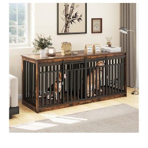 71 Inch Dog Kennel Furniture Heavy Duty Cage With Sliding Doors Indoor Wooden Double Dog Crate Furniture TV Stand End Table Pet Furniture - 1 of 4