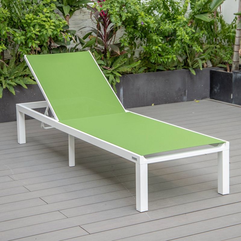 LeisureMod Marlin Patio Sling Chaise Lounge Chair in White Aluminum, 2 of 13