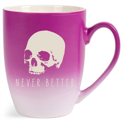 100 North Skull 10 Ounce Pink and White Two Toned Ombre, Comfortably Fits Your Hands, Ceramic Tea Coffee Cup Mug, Never Better