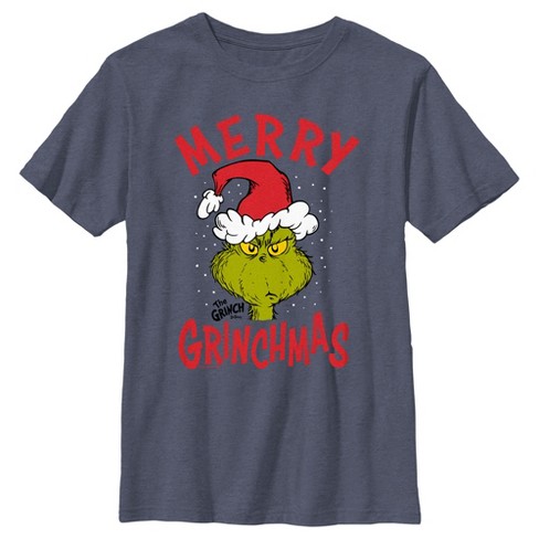 Boy's Dr. Seuss Merry Grinchmas T-shirt - Navy Blue Heather - Large ...