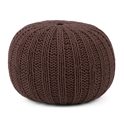Grandville Hand Knit Round Pouf Chocolate Brown - WyndenHall