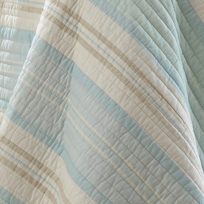 Coastal Breeze Blue and Cream Cotton King Quilt Set, Reversible