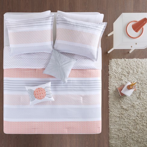 4pc Twin Twin Xl Reed Printed Reversible Comforter Set Coral Target