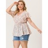 Women's Plus Size Floral Smocked Waist Flare Sleeve V Neck Peplum Blouses - Agnes Orinda - 4 of 4