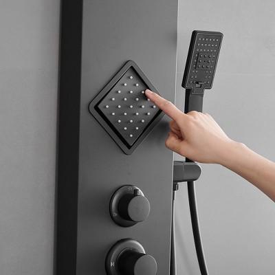 Matte Black 47" Shower Panel System with Rainfall Shower Head and Body Jets