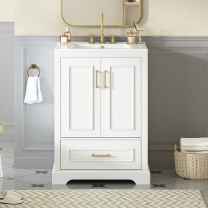 Whisen 30" Bathroom Vanity with Sink, MDF/Solid Wood Frame, 1 Divider Drawer & 2 Soft-Close Doors with Shelf - 1 of 4