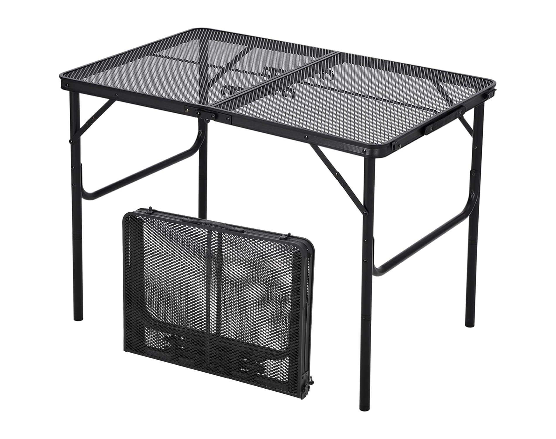 3x2FT Folding Grill Table, Portable Camping Table with Mesh Desktop, Height Adjustable Lightweight Metal Grill Table