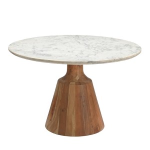 Treasure Trove Accents Bancroft Dining Table 2 Cartons Bancroft Natural/White: 6-Seater, Acacia Frame, Marble Top - 1 of 4
