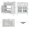 NicBex 30" Freestanding Vanity with Textured Glass Door, Compact Bathroom Vanity with Ceramic Sink, Equipped with Adjustable Shelf and Tip-Out Tray - 3 of 4