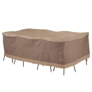 Duck Covers Brown 138" Elegant Waterproof Rectangular/Oval Patio Table & Chair Set Cover