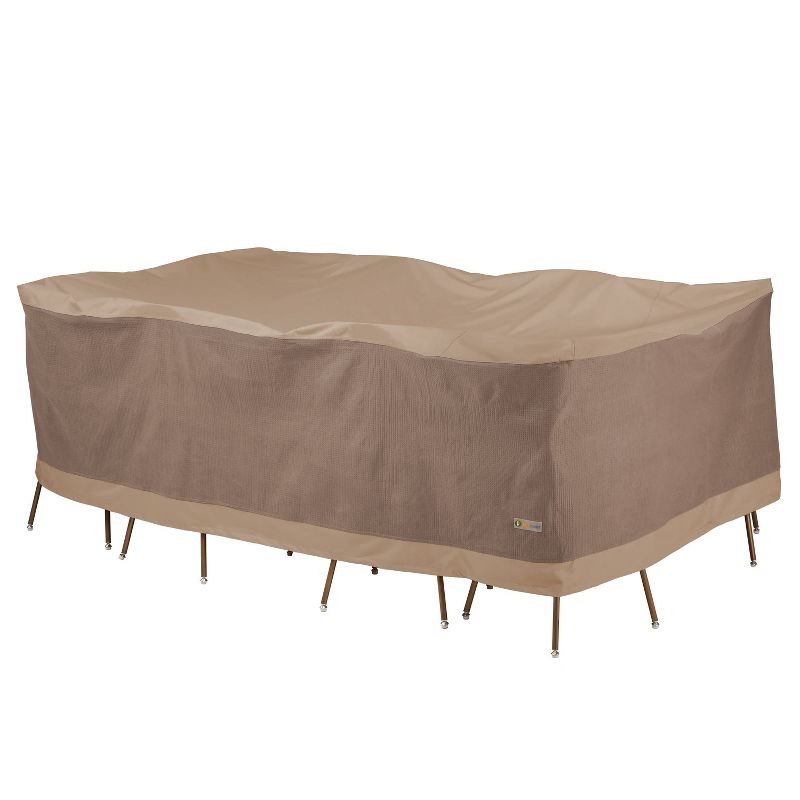 Duck Covers Brown 138&#34; Elegant Waterproof Rectangular/Oval Patio Table &#38; Chair Set Cover, 1 of 9