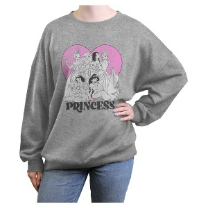 Junior's Disney Princesses Valentine's Day Faded Heart Sweatshirt - 1 of 3