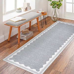 Scalloped Pattern Rugs for Living Room Bedroom Soft Non Slip Low Pile Throw Carpet Washable Foldable Area Rug - 1 of 4