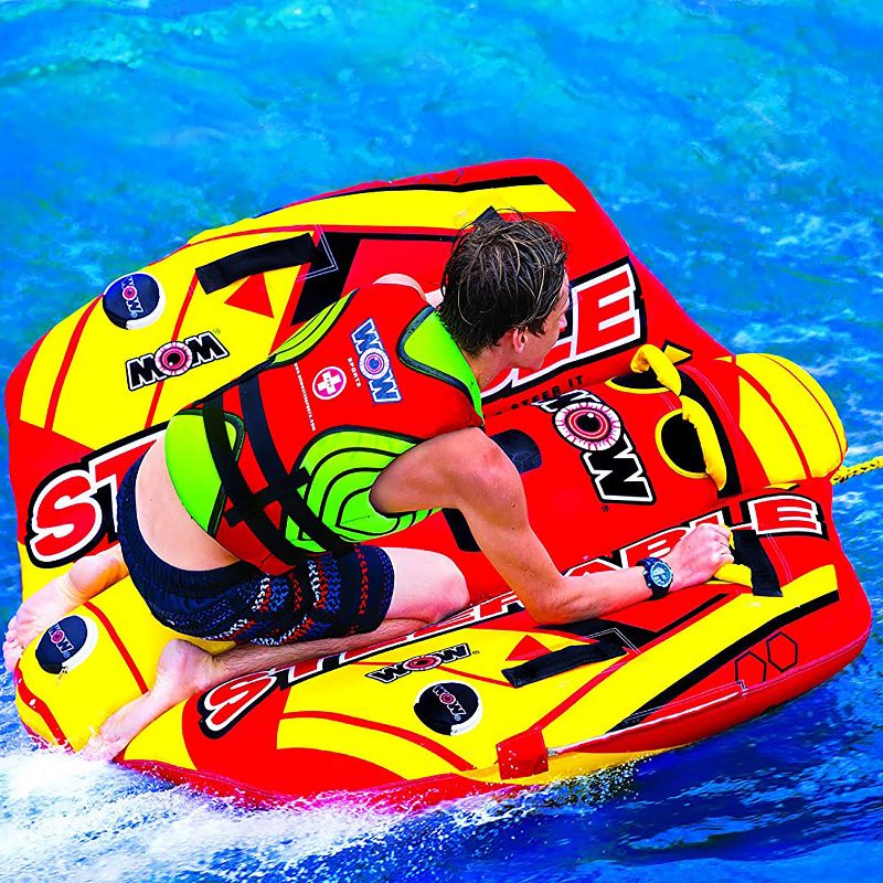 WOW Watersports 19-1090 Steerable 1 to 2 Person Inflatable River Lake Towable Tube Float with 4 Double Webbing Handles and 2 Point Tow System, Red, 4 of 6