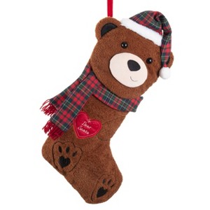 Aoibox 21 Inch Red White Polar Bear Christmas Stocking Plush Velvet Personalized Fireplace Hanging Holiday Decor 1 Piece - 1 of 4