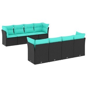 vidaXL 9 Piece Patio Sofa Set with Cushions Poly Rattan - Black Table + 4x Middle + 4x Corner - 1 of 4