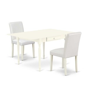 HomeStock 3-Pc Linen White Finish Solid Wood Top with Dropleaf Dining Table Set - Seats 2 - 1 of 4