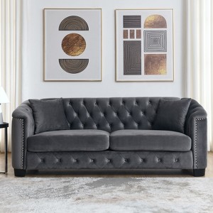 Kumasinova Modern Chesterfield Velvet Sofa,Couch with Tufted Backrest,Nailhead Trim,2 Removable Cushions,Upholstered Sofa for Living Room,Apartment - 1 of 4