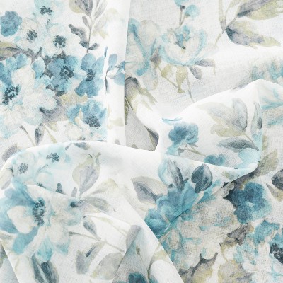 Blue Floral Sheer Rod Pocket Panel 54x84 Polyester
