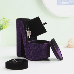 Gulches 9" Tall Display Jewelry Box with Hidden Storage, High Heel Shoe Design, Purple Velvet - 1 of 4