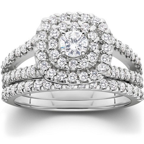 Pompeii3 1 1 10ct Cushion Halo Diamond Engagement Wedding Ring Set 10k White Gold Size 9 Target