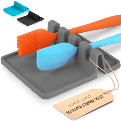 Simple Craft Heat Resistant Silicone Spoon Rest with Drip Pad - 4 Slotted Spoon Rest For Kitchen Utensils, Tongs, Ladles