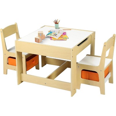 Kinder King 3-in-1 Kids Table & 2 Chairs Set with Storage, Removable Top & Blackboard, for Art, Crafts, Reading, Play