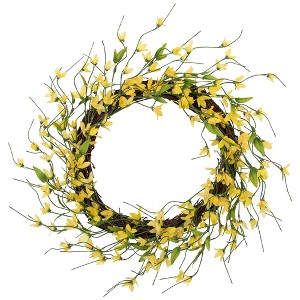 Northlight 12" Unlit Yellow Nature Inspired Forsythia Artificial Floral Spring Wreath - 1 of 4