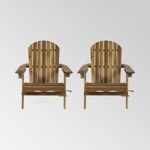 2pk Bellwood Outdoor Acacia Wood Folding Adirondack Chairs Natural - Christopher Knight Home: Weather-Resistant with Cup Holders - 1 of 4