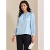 INSPIRE CHIC Women's Elegant Pearl Decor Ruched Crew Neck Long Sleeve Dressy Office Blouse - 3 of 4