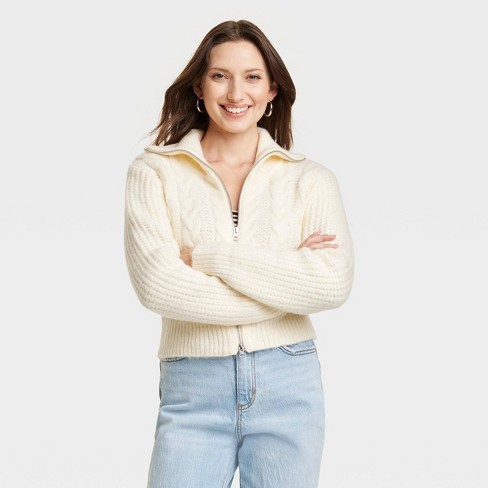 Women's Zip-up Cardigan - Universal Thread™ Cream M : Target