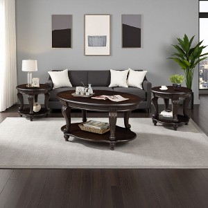 3-Piece Oval & Round Antique Coffee Table Set - 1 of 4
