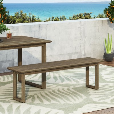Wooakway Rustic 61" L Weather-resistant Acacia Wood Patio Bench with Classic Slat Panel Durable Solid Hardwood Frame for Garden Sunroom Poolside