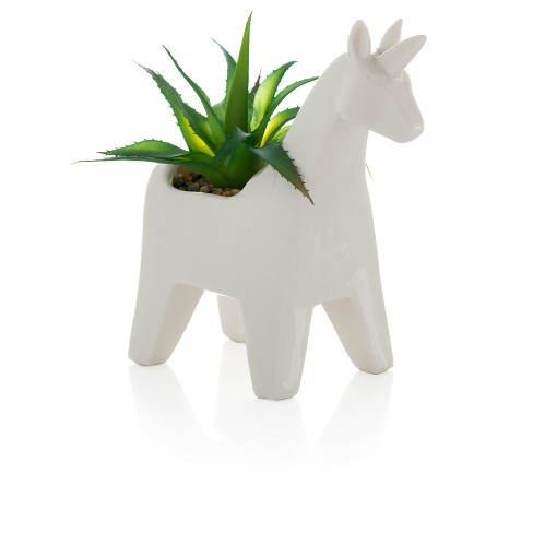 Unicorn Planter With Faux Plant White Shiraleah Target