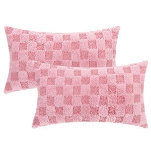 Unique Bargains Decorative Faux Fur Soft Cozy Plush Plaid Decorative Throw Pillow Covers 2 Pcs - 1 of 4