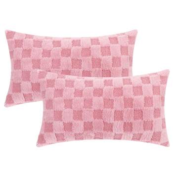 Unique Bargains Decorative Faux Fur Soft Cozy Plush Plaid Decorative Throw Pillow Covers 2 Pcs