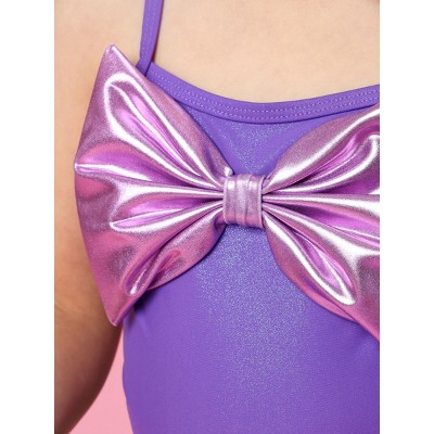 RuffleButts Girls UPF50+ Big Bow Skirted One Piece - Shiny Mermaid Princess, 6 — фото 7