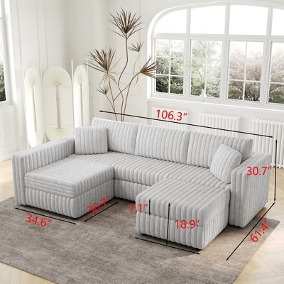 NicBex Couches for Living Room 75.6" Loveseat Sofa Minimalist Corduroy Fabric Upholstered 2-Seater Sofa Couch Matches 30.7" Ottoman for Bedroom