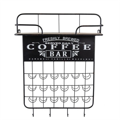 OUTSUPPLY Black Decorative Hooks, Floating Coffee Bar Shelf with Coffee Pod Holder, Hooks and Storage Shelf