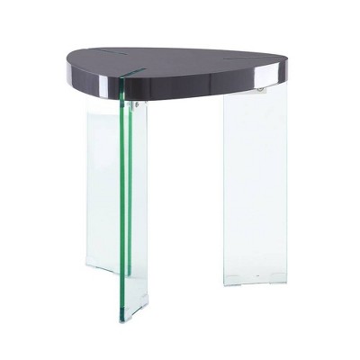 Triangular Wood and Glass End Table with Storage