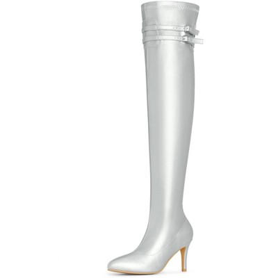BLISSFUL STEP Pointed Toe Over the Knee High Zipper Stiletto High Heel Boots for Women