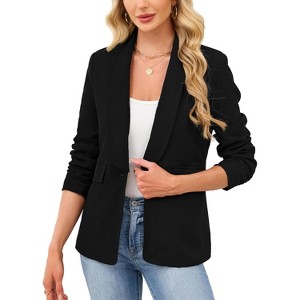 Women's Cropped Blazers 3/4 Sleeve Open Front Lightweight Cardigan Casual Work Office Suit Blazer Jackets - 1 of 4