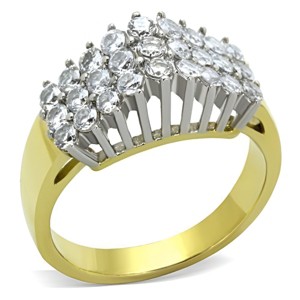 Slickblue Women's Fashion Ring, Two-Tone Gold Plated Stainless Steel with Clear CZ, Pave Detail, Size 5-10 - 1 of 4