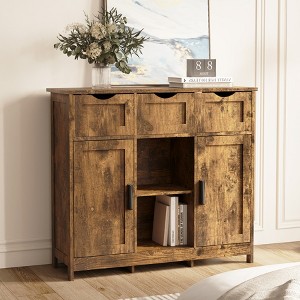 Fontoi Decorative Storage Cabinets, Storage Cabinet with Drawers and Shelves, Vertical Organizer for Living Room Bedroom, Brown, 11.8"*31.1"*35.4" - 1 of 4