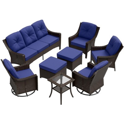 EAGLE PEAK Azure Bay 8 Pieces Wicker Outdoor Patio Furniture Set, Sofa 4 Chairs with Ottomans and Side Table