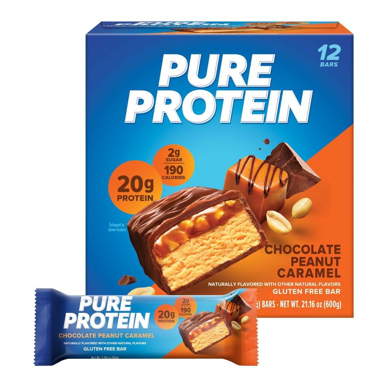 Pure Protein 20g Protein Bar - Chocolate Peanut Caramel - 12ct, 1 of 8