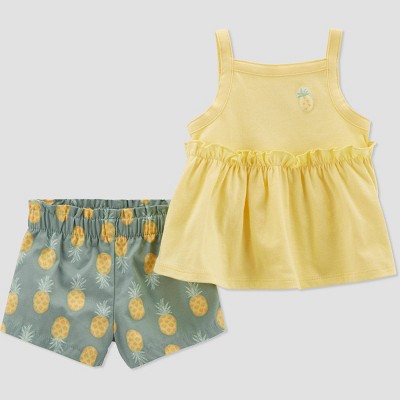 Image of Carter's Just One You® Baby Girls' Pineapple Top & Bottom Set - Yellow 3M